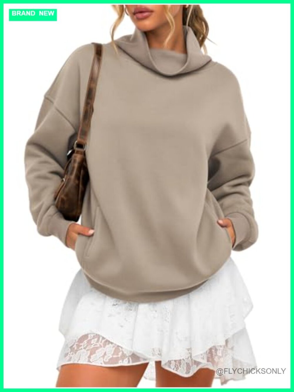 Fleece Sweatshirt Mock Neck Turtleneck Pullover with Pockets Oversized